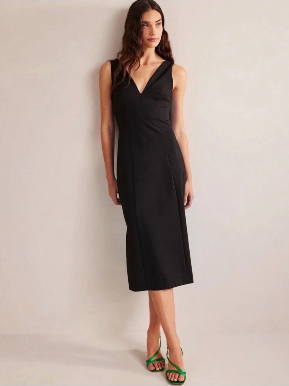 Boden Black Strappy Back Midi Dress Size 14 BNWT Ponte ELEGANT Timeless
